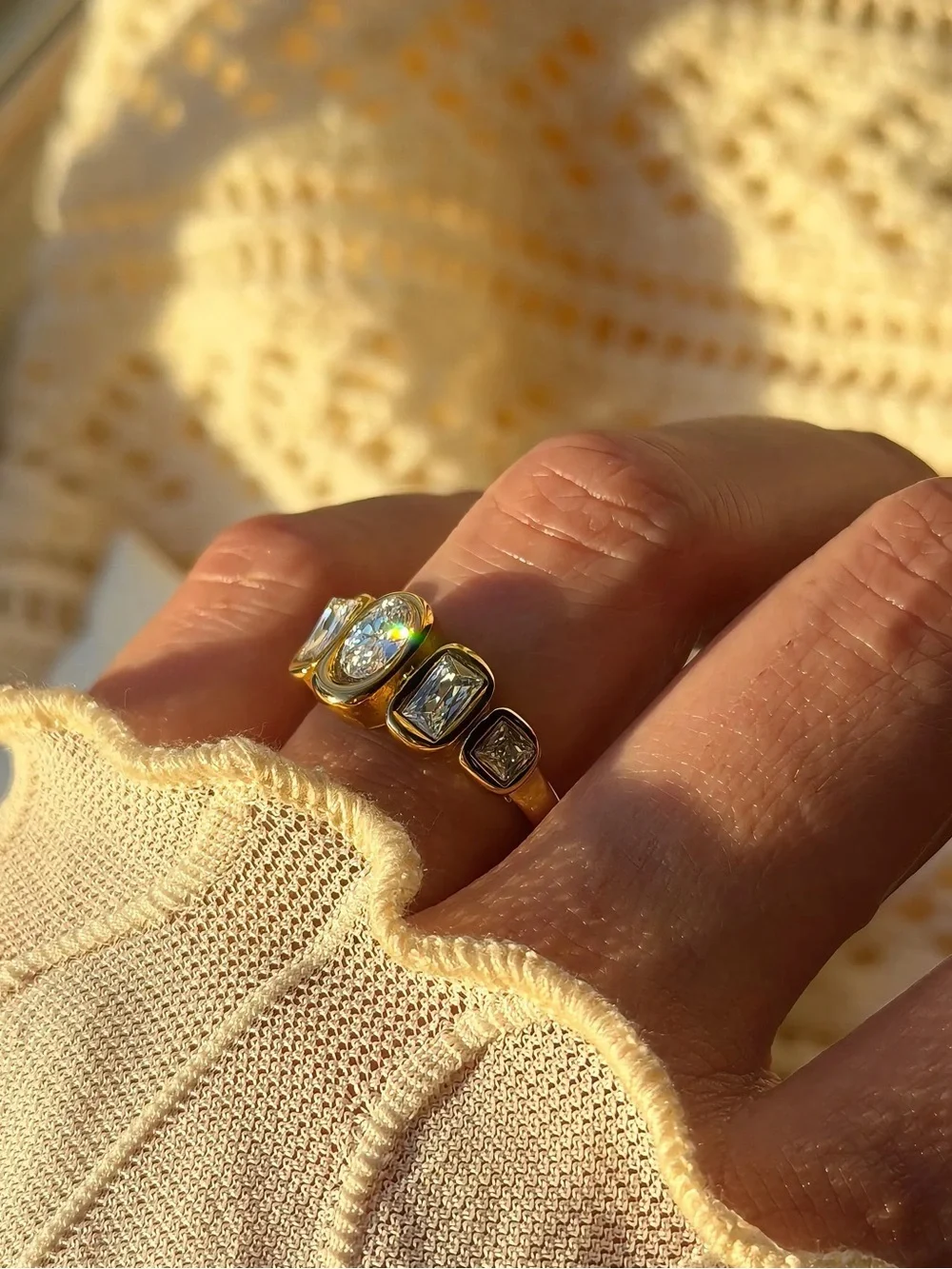 Gold Bezel Cubic Zirconia Stacking Ring - Gold